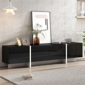 White & Black Contemporary Rectangle Design TV Stand, Unique Style TV Console Table for TVs Up to 80'', Modern TV Cabinet with High Gloss UV Surface f