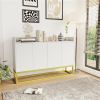 Stylish and Functional 4-Door Storage Cabinet with Square Metal Legs and Particle Board Material,for Living Room and Kitchen,White