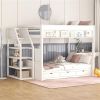 Wood Full Size Convertible Bunk Bed with Storage Staircase, Bedside Table, and 3 Drawers, White