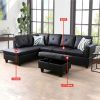 Black Faux Leather 3-Piece Couch Living Room Sofa Set A