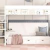 Wood Full Size Convertible Bunk Bed with Storage Staircase, Bedside Table, and 3 Drawers, White