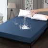 1pc Blue Waterproof Fitted Sheet; Solid Color Brushed Fitted Sheet; Soft Bedding